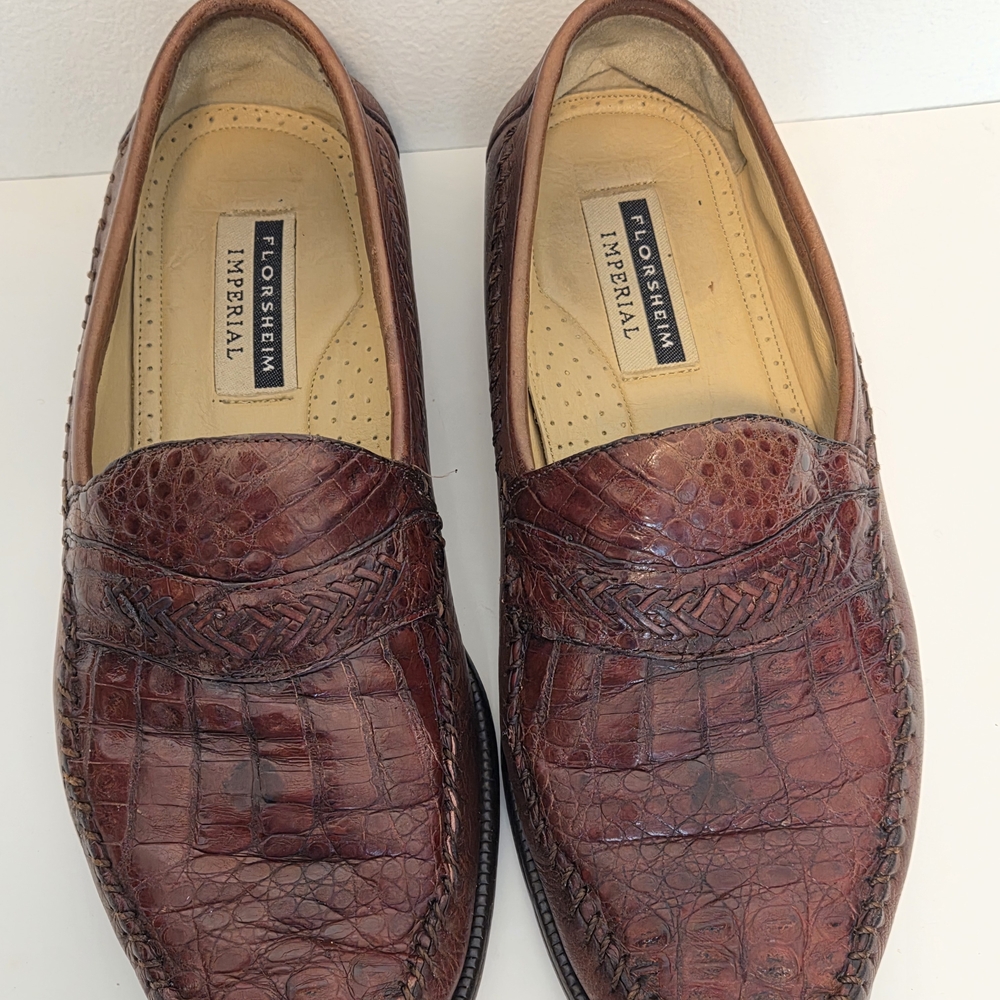 Genuine Caiman Alligator Imperial Loafers Brown Florsheim Imperial Mens Sz 38D - Picture 3 of 16